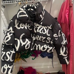 BLACK AMORE PRINTED BLOUSON POLYESTER JACKET IN BLACK AND WHITE